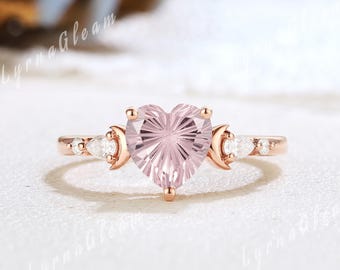 Anello di fidanzamento con zaffiro rosa taglio fuoco d'artificio, anello in oro rosa con cuore rosa, anello Sailor Moon, anello nuziale con moissanite, anelli di promessa per donna