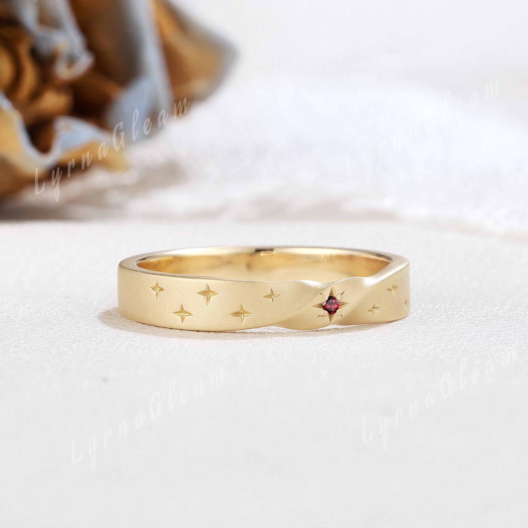 ユニークなガーネットメンズ結婚指輪 スターリングシルバー ガーネット 