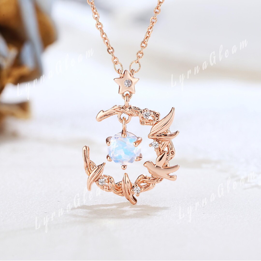 Moonstone Crystal Rose Pendant Necklace