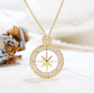 Moissanite Star Pendant Necklace Celestial Jewelry Yellow Gold North Star Compass Necklace Starburst Necklace Personalized Gift for Her