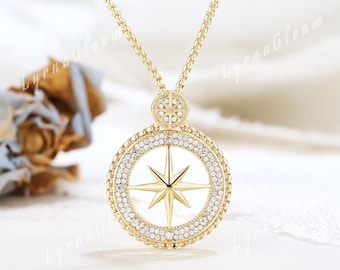Moissanite Stern Anhänger Halskette Himmlischen Schmuck Gelbgold Nordstern Kompass Halskette Starburst Halskette personalisierte Geschenk für sie