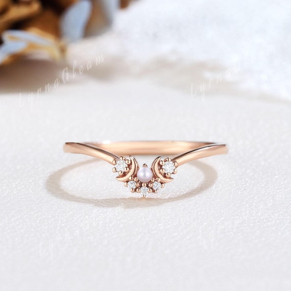Sailor Moon Pearl Wedding Ring Sterling Silver Triple Moon Ring