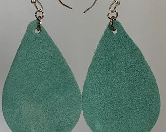 LE-Turquoise leather tear drop earrings