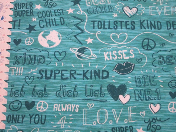 Jersey Superchild Turquoise Petrol Fabric Worlds Etsy