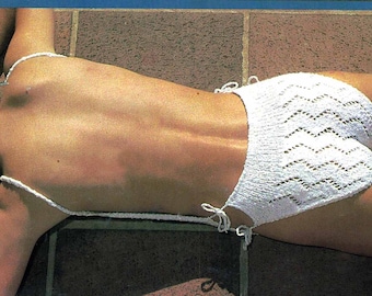 Patrón de tejido de traje de baño digital para mujer Una pieza sin espalda para tejer y crochet Trajes de baño Ropa de playa Vintage PDF Descargar archivo