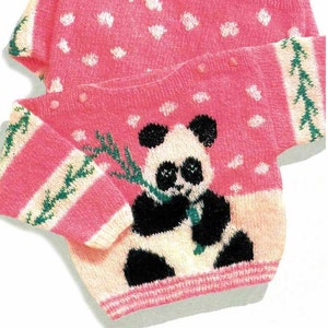 Panda geborduurd trui breipatroon in ENGELSE trui Pullover kind 22-26 inch DK / 8 laags PDF digitale download afbeelding 1