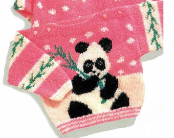 Panda geborduurd trui breipatroon in ENGELSE trui Pullover kind 22-26 inch DK / 8 laags PDF digitale download