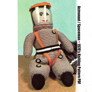 Astronauta astronauta peluche farcito maglia modello DK 1970 vintage ~ 12&quot;/ 30,5 cm di altezza ~ PDF Download digitale