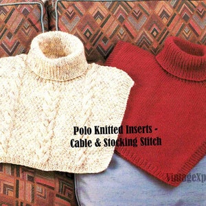 Polo Neck Inserts Knitting Pattern in ENGLISH Cable and Stocking Stitch DK / 8 ply Lady or Man Unisex PDF Digital Download