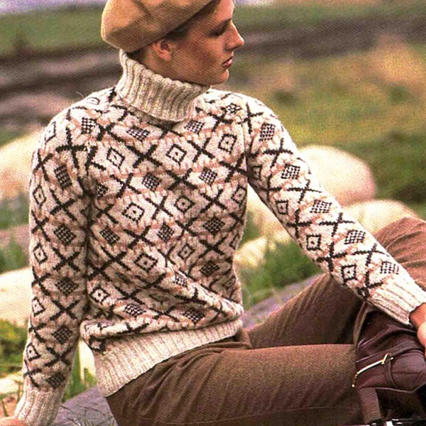 Strickanleitung Poloshirt mit Knopfkragen Fair Isle 8 fädig DK/leichtes Kammgarn für Damen 6 Größen 75-100 cm PDF Digital Download in ENGLISCH