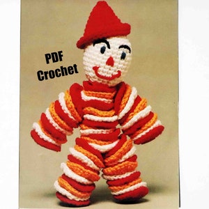 SALE! Clown Toy Crochet Pattern Vintage ~ Made from Crocheted Motifs ~ Clown with Hat ~ PDF Digital Download in ENGLISH