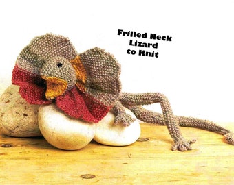 Frilled-Neck Lizard Knitting Pattern DK 8 ply Australian Soft Toy Reptile Australia Frill Neck Dragon 52cm long PDF Digital Download