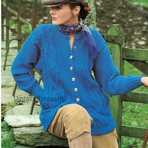 Cardigan Jacket with Pockets knitting pattern DK 8 ply Women 5 sizes 32-40" 81-102cm Leaf Panels PDF download in ENGLISH