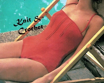SALE! Women's Swimsuit Knitting Pattern 4 Ply Swimwear Crochet Edging Vintage One Piece Beach Wear 75-90cm PDF Digital Download