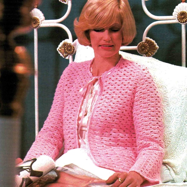 Digital Women's Bed Jacket Crochet Pattern in ENGLISH 1980's Vintage Crocheted Bedjacket PDF Download file
