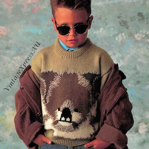 Child&#39;s KOALA Sweater Knitting Pattern 8 ply DK Jumper Pullover 4-10 yrs Australian Animal Embroider from Graph PDF Digital Download English