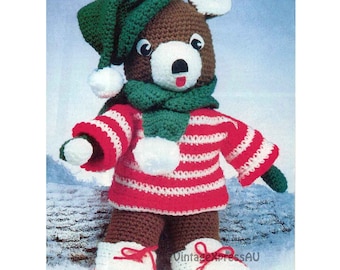 Modello all'uncinetto dell'orso invernale di Natale 18" alto 45,5 cm filato pettinato vacanze di Natale Teddy all'uncinetto download digitale PDF