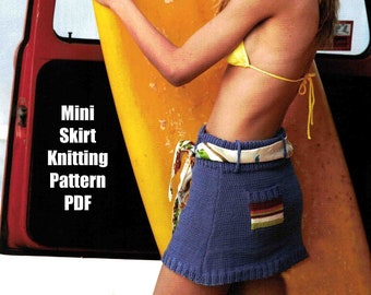 Skirt Mini with Patch Pocket Knitting Pattern Beachwear Summer Beach Surf Digital Download PDF