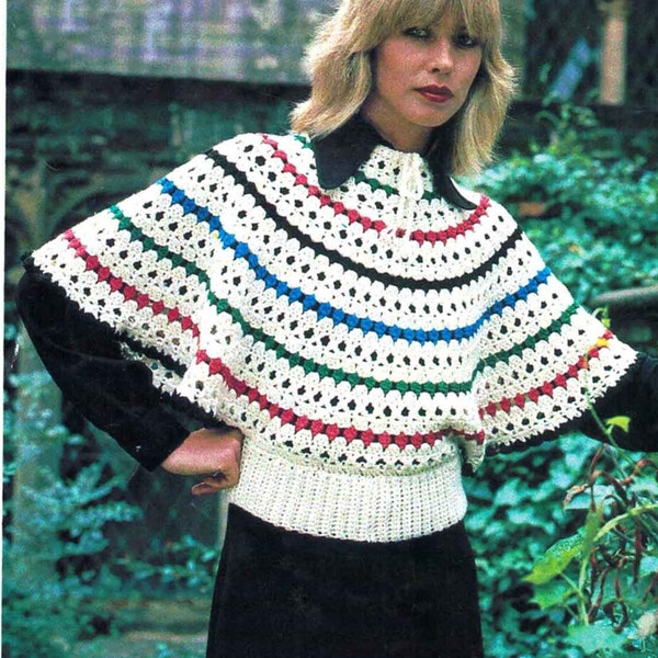 Überwurf Lady's Top Häkelanleitung in ENGLISCH 75-90cm Büste Pullover Vintage 1970's PDF Digital Download Datei