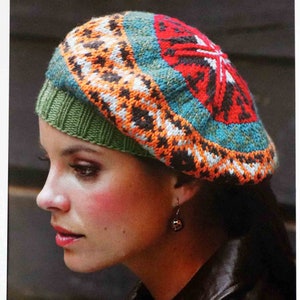 Fair Isle Beret Knitting Pattern in ENGLISH 8 ply Women's Knitted Hat 56cm 22" Average sized head PDF Digital Download