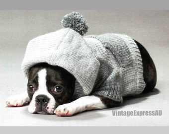 Dog Coat with Hood knitting pattern Dogs Sweater DK 8 ply 6 sizes S-XXL Hoodie with PomPom PDF Digital download in English