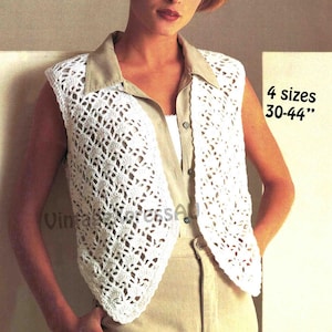 Crochet Vest Waistcoat pattern Women 4 sizes 76-112cms 30-44ins Crocheted sleeveless jacket PDF digital download in ENGLISH mp21