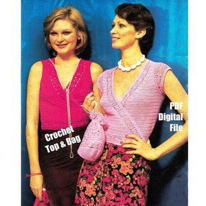 May include: A crochet pattern for a pink and a red sleeveless top and a matching pink crochet bag. The pattern is a PDF digital file.