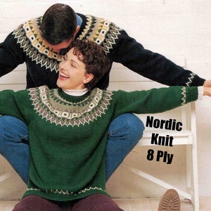 Nordic Sweater Knitting Pattern Vintage Unisex Man or Lady 8 ply Icelandic Pullover Jumper to knit PDF Digital Download