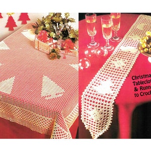 Christmas Trees Tablecloth and Holiday Runner crochet pattern Festive Season crocheted table decorations PDF digital download