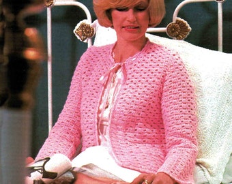 Digital Women's Bed Jacket Crochet Pattern in ENGLISH 1980's Vintage Crocheted Bedjacket PDF Download file
