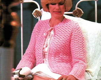 Digital Women's Bed Jacket Crochet Pattern in ENGLISH 1980's Vintage Crocheted Bedjacket PDF Download file