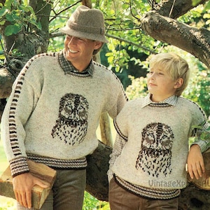 Brown Owl sweater and slipover pullover Knitting pattern 12 ply Chunky 6 sizes 32-42&quot; 81-107cm PDF digital download