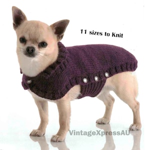 Manteau pour chien 11 tailles Modèle de tricot de pull en ANGLAIS Veste de marche DK 8 fils ~ Poitrine du chien 25-76 cm, cou 15-50 cm ~ Téléchargement numérique du PDF