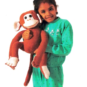 PDF Monkey Soft Toy Knitting Pattern using double pointed circular needles ENGLISH Cheeky Chimpanzee 22&quot; 56cm Head to Toe PDF Digital file
