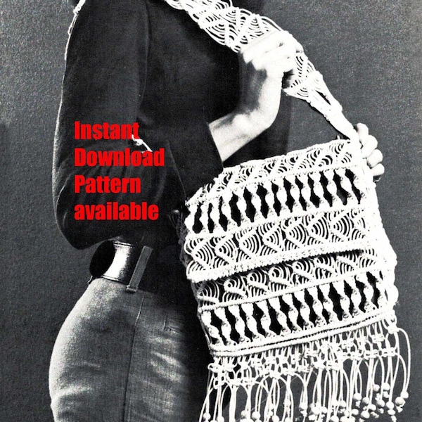 MACRAME Shoulder Bag Pattern 1970's Carry All Decorative Knotting Vintage PDF Digital Download