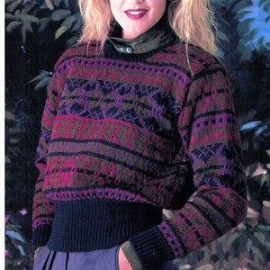 Fair Isle Women&#39;s Sweater knitting pattern DK 8 ply Pullover Lady 5 sizes 30-38&quot; 75-95cms Intarsia PDF Digital Download in ENGLISH