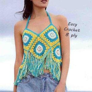 Crochet Pattern Cotton Halter Sun Top and Shorts Beach Festival Boho Pool  Party Swimsuit Bikini Bra PDF Vintage Sizes XS to XXXL 28-52 Ins 