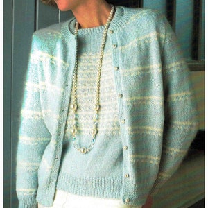Twinset Knitted 2-piece Sweater & Cardigan Lady&#39;s Knitting Pattern 75-105cms 29.1/2-41.1/2ins Women DK 8 ply Vintage PDF Download in ENGLISH