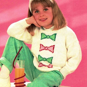 Bows Bow-Tie Child's Sweater knitting pattern DK 8 ply Children 3 sizes 24-28" 61-71cm Fair Isle PDF digital download