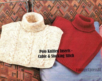 Polo Neck Inserts Knitting Pattern in ENGLISH Cable and Stocking Stitch DK / 8 ply Lady or Man Unisex PDF Digital Download