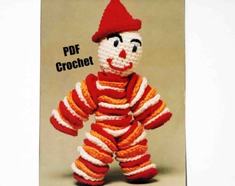 SALE! Clown Toy Crochet Pattern Vintage ~ Made from Crocheted Motifs ~ Clown with Hat ~ PDF Digital Download