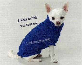 Dog Coat 6 sizes knitting pattern in English ~ Cable back Roll neck Sweater ~ DK 8 ply XS-XXL Chest 23-69cms Digital download