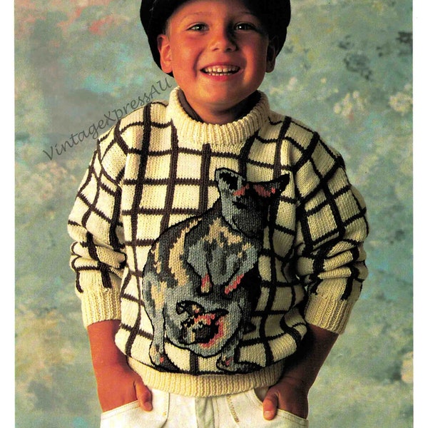 Child's KANGAROO with JOEY Sweater Knitting Pattern 8 ply Jumper Pullover Australian Native Animal Children 4-10 years PDF Digital Download