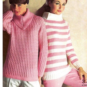 Retro Pullover Karo Kragen Strickmuster DK / 8 fädig Damen 2 Größen 32-35&quot; 81-89cm PDF Digitaler download