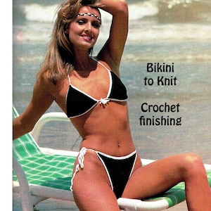Bikini Knitting Pattern 1980&#39;s Vintage Lady&#39;s 2 piece brief Swimwear Beach Wear PDF digital download in ENGLISH Crochet finishing