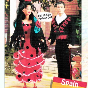 Flamenco Dancer Spanish Doll Knitting pattern suit Fashion Doll 11-12&quot; Lady & Man costumes 4 ply fingering PDF digital download in ENGLISH