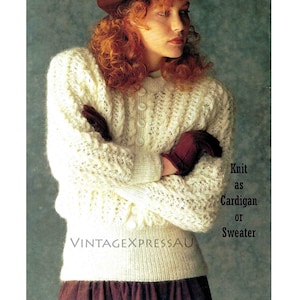 Mohair Cardigan or Sweater Knitting Pattern DK / 8 ply 4 sizes Lady&#39;s 75-105cm PDF Digital Download