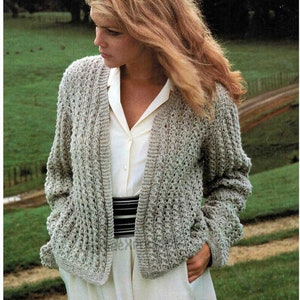 Lacy Jacket Open Front knitting pattern in ENGLISH 8 ply DK Women's 3 sizes 80-105cm Lace Patterned cardigan PDF Digital download