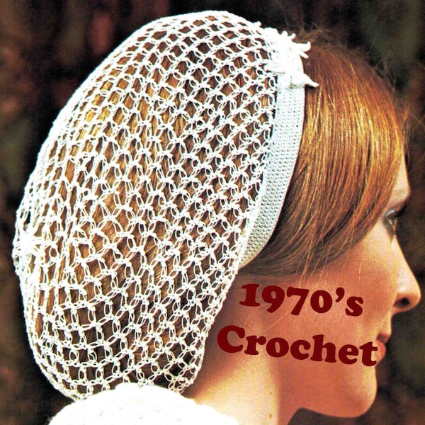 SNOOD vintage cheveux au crochet des années 1970 ~ dentelle et délicat ~ fleurs décoratives au crochet fichier numérique PDF téléchargement immédiat