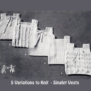 Baby Vests X 5 Variations knitting pattern 3 ply light fingering Sleeveless Singlets Babies 17&quot; Underarm PDF Instant Download file